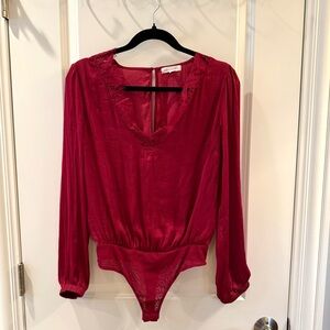 SOCIALITE Red Satin Blouse Bodysuit